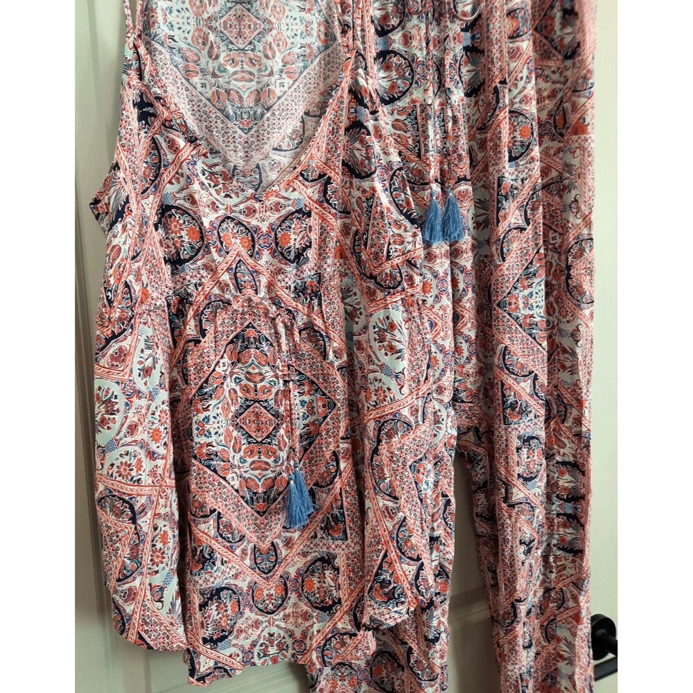 Lucky Brand Ladies 2 Piece Summer PJ Lounge Set Tank Pants Pockets Tassles Large